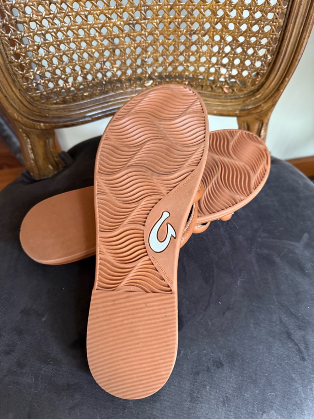 OluKai Women's Triple-Strap Cognac Slide Sandals - Picture 4 of 5